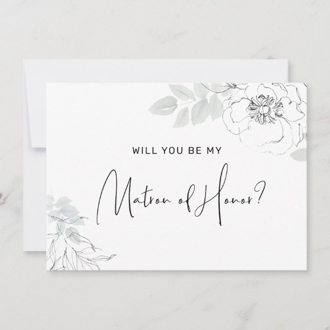 Botanical Floral Illustration Matron of Honour Car Thank You Card (Front)