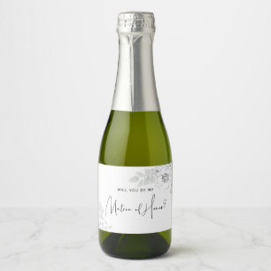 Botanical Floral Illustration Matron of Honour Sparkling Wine Label