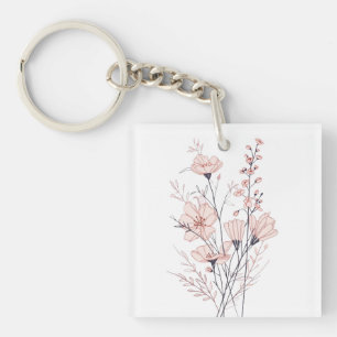 Botanical Floral Illustration   Minimal Nature Aes Key Ring