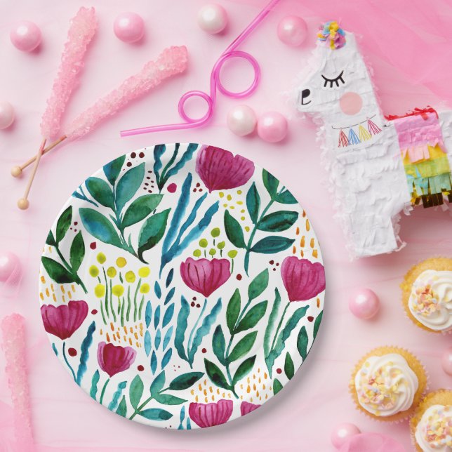 Botanical floral illustration  paper plate (Party)