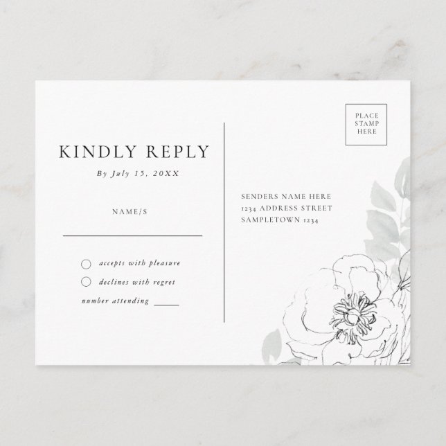 Botanical Floral Illustration RSVP Postcard (Back)