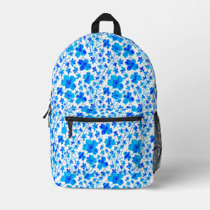 Botanical Floral in Deep Blue and White Printed Backpack