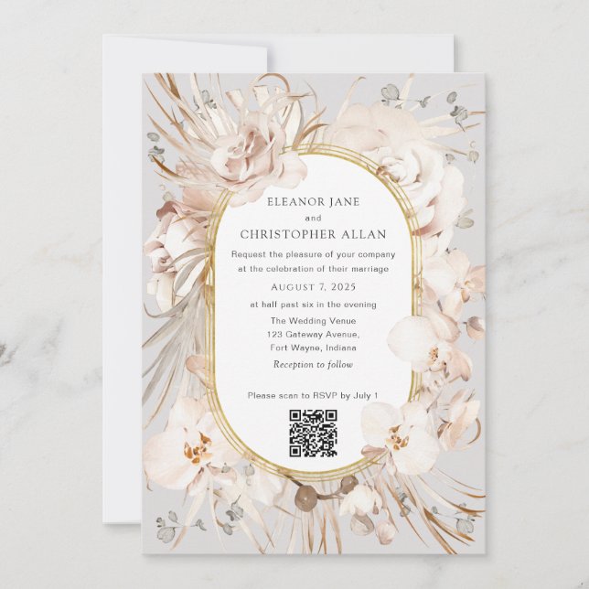 Botanical floral invitation with online RSVP (Front)