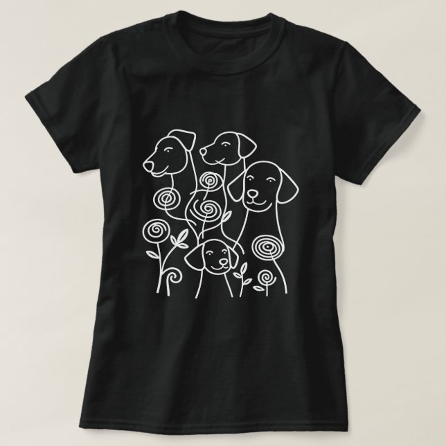 Botanical Floral Labrador Minimalist Line Art T-Shirt (Design Front)