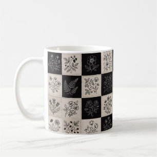 Botanical Floral Leather Look Patchwork Stitched  Coffee Mug