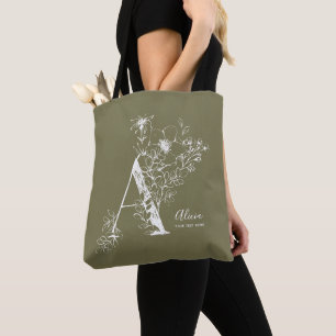 Botanical floral Letter A rustic monogrammed  Tote Bag