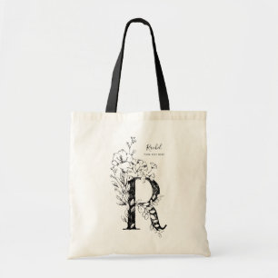 Botanical floral letter R rustic monogrammed Tote Bag