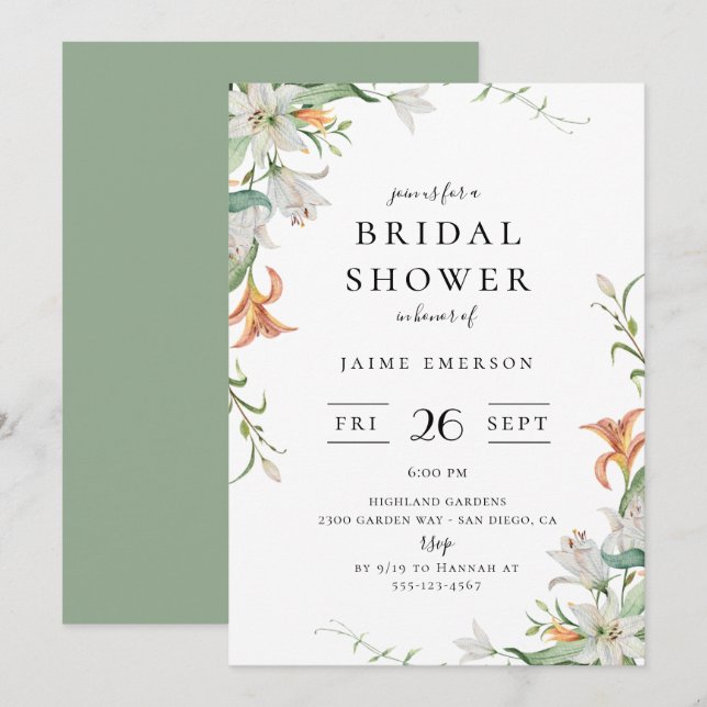 Botanical Floral Lily Frame Bridal Shower Invitation (Front/Back)