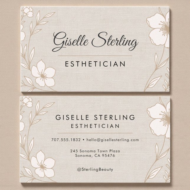 Botanical Floral Linen Esthetician Beauty  Business Card (Creator Uploaded)
