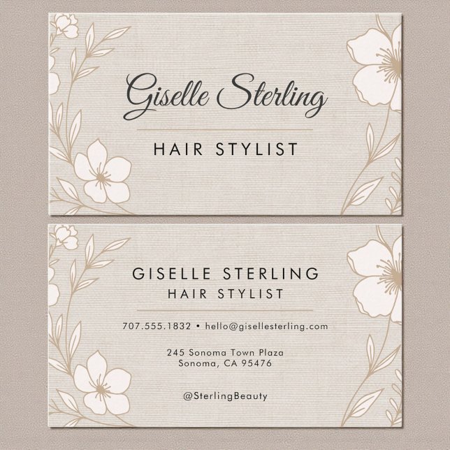 Botanical Floral Linen Hair Stylist Beauty  Business Card (Creator Uploaded)
