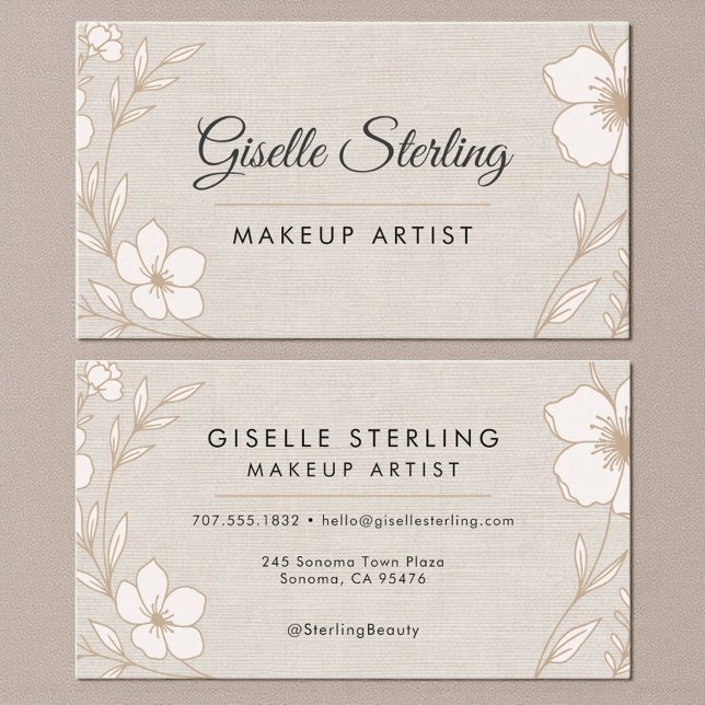 Botanical Floral Linen Makeup Artist Beauty  Business Card (Creator Uploaded)