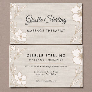 Botanical Floral Linen Massage Therapist Business Card