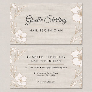Botanical Floral Linen Nail Technician Beauty  Business Card