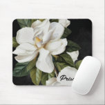 Botanical Floral Magnolia Personalised Mouse Mat<br><div class="desc">Magnolia black and white mouse pad personalise it a name or message. Cava Party Design.</div>