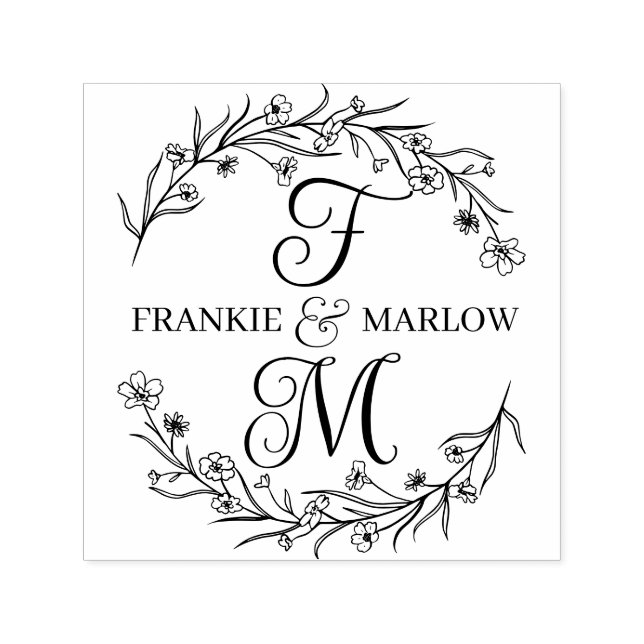  Botanical Floral Monogram Custom Wedding Logo Self-inking Stamp (Design)