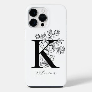 Botanical Floral Monogram Letter K Name iPhone 14 Pro Max Case