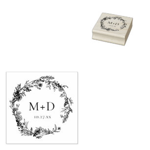 Botanical Floral Monogram Wedding Rubber Stamp