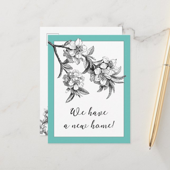 Botanical Floral Moving Announcement Postcard (Front/Back In Situ)