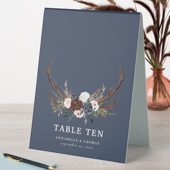botanical floral navy burgundy antlers rustic (In SItu (Table))
