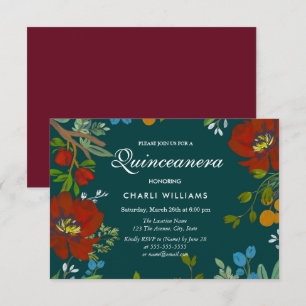 Botanical Floral Navy Quinceanera Party Invite