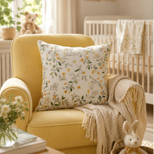 Botanical Floral Nursery Throw Pillow Cushion