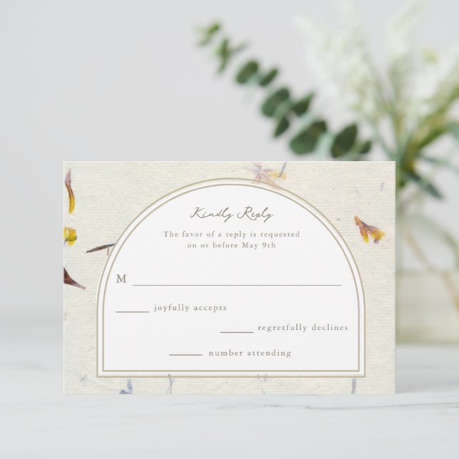 Botanical Floral Paper Modern Wedding RSVP Card (Standing Front)