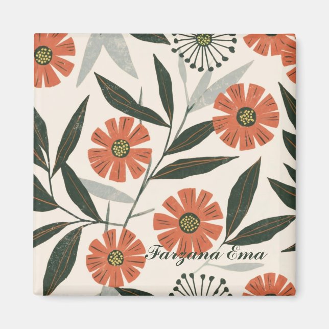 Botanical Floral Pattern custom text Magnet (Front)