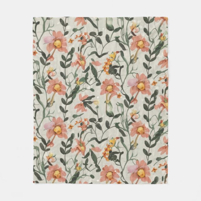 Botanical Floral Pattern Fleece Blanket (Front)