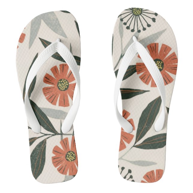 Botanical Floral Pattern Flip Flops (Footbed)