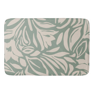 Botanical Floral Pattern in Sage and Cream Bath Mat
