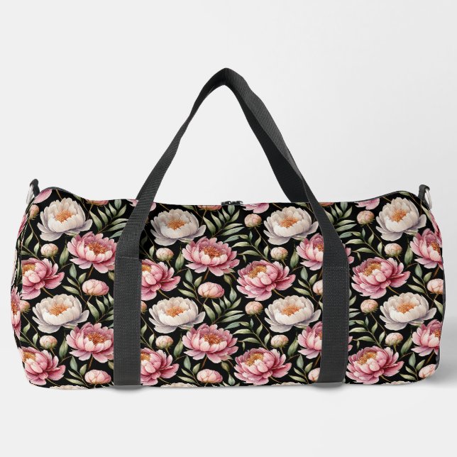 Botanical Floral Pattern Peony Duffle Bag (Front)