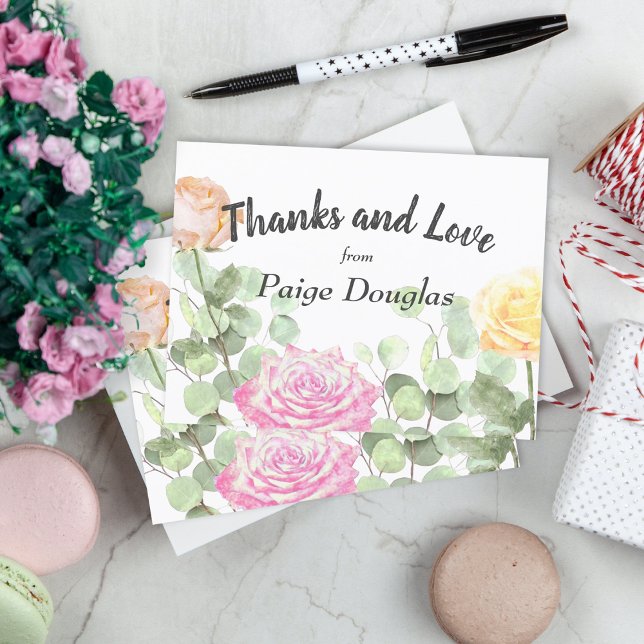 Botanical Floral Peach Pink Yellow Graduation Card (graduation party graduate thank you card thanks stationary floral pink peach roses flowers botanical)
