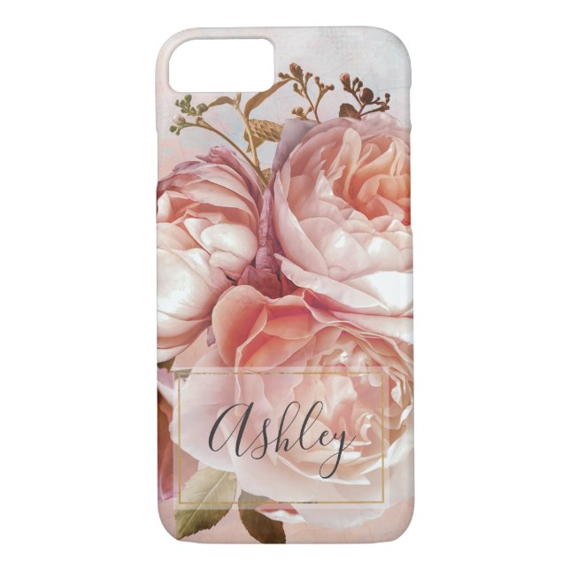 BOTANICAL FLORAL PEONY Name Monogram Case-Mate iPhone Case (Back)