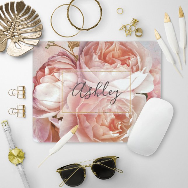 BOTANICAL FLORAL PEONY Name Monogram Mouse Mat (Creator Uploaded)