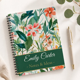 Botanical Floral Personalised Name Notes & Ideas Notebook