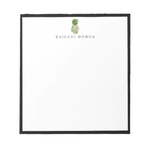 Botanical Floral Pineapple Black Frame Notepad