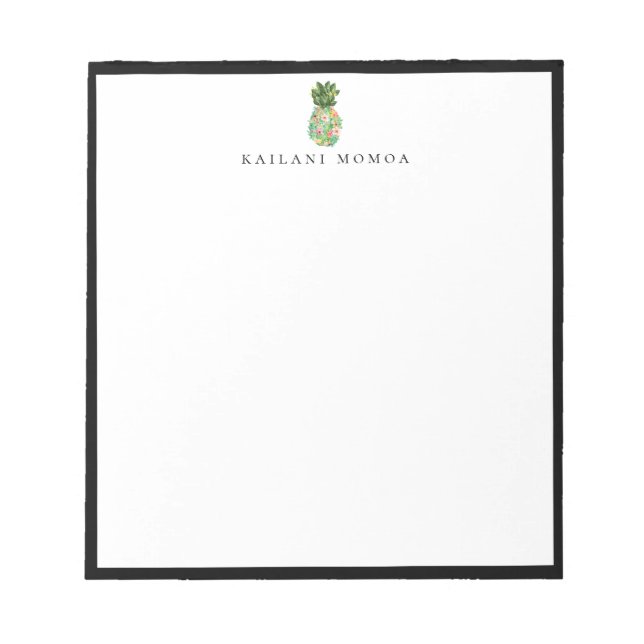 Botanical Floral Pineapple Black Frame Notepad (Front)