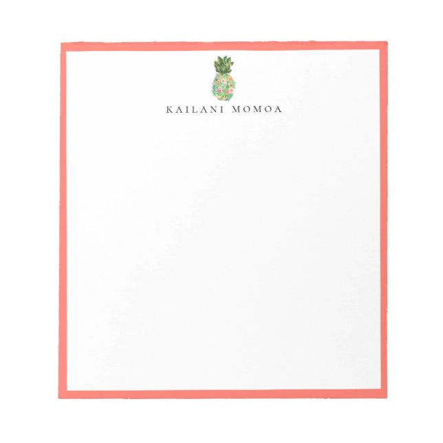 Botanical Floral Pineapple Coral Frame Notepad (Front)