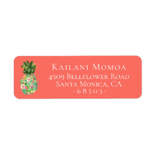 Botanical Floral Pineapple Coral Return Address