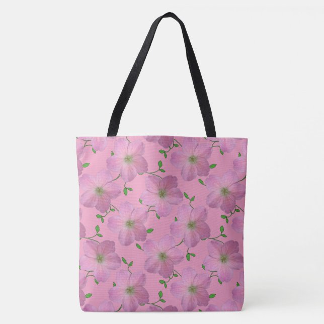 Botanical Floral Pink on any Colour Tote Bag (Front)