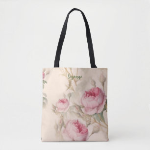 Botanical Floral Pink Roses Tote Bag