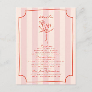 Botanical Floral Pink Stripe Wedding Details Enclosure Card