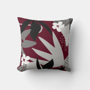 Botanical Floral Print Burgundy Cushion