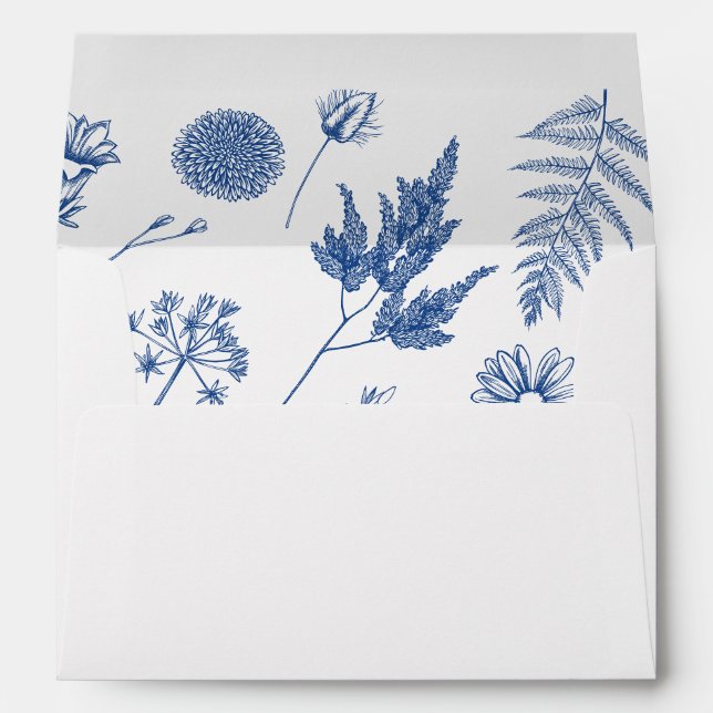 Botanical Floral print White & Marseille Blue  Envelope (Back (Bottom))