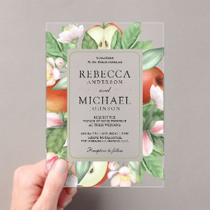 Botanical Floral Red Apple Orchard Wedding Acrylic Invitations