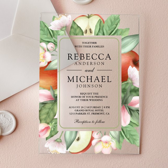 Botanical Floral Red Apple Orchard Wedding Acrylic Invitations (Creator Uploaded)
