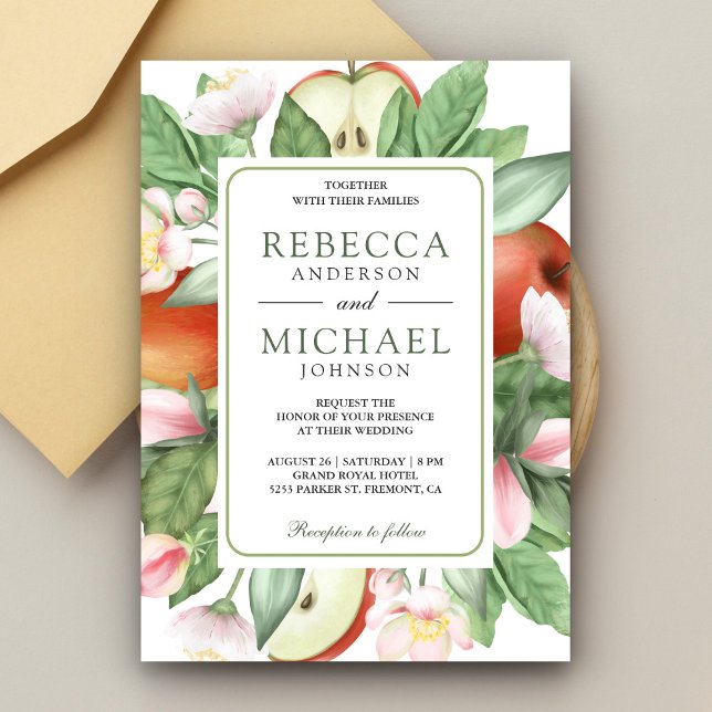 Botanical Floral Red Apple Orchard Wedding Invitation (Creator Uploaded)