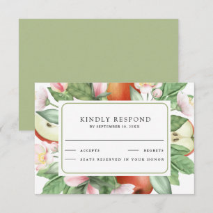 Botanical Floral Red Apple Orchard Wedding RSVP Card