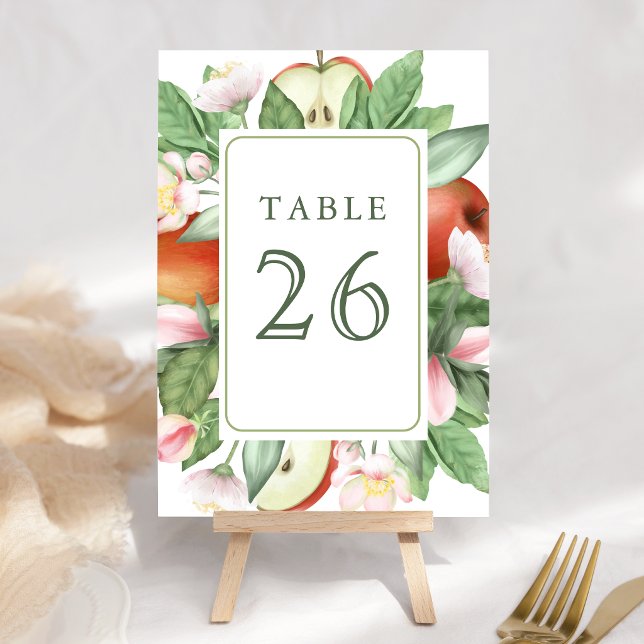 Botanical Floral Red Apple Orchard Wedding Table Number (Creator Uploaded)