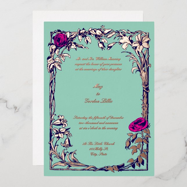 Botanical Floral Rose Vine Border Wedding (Front/Back)